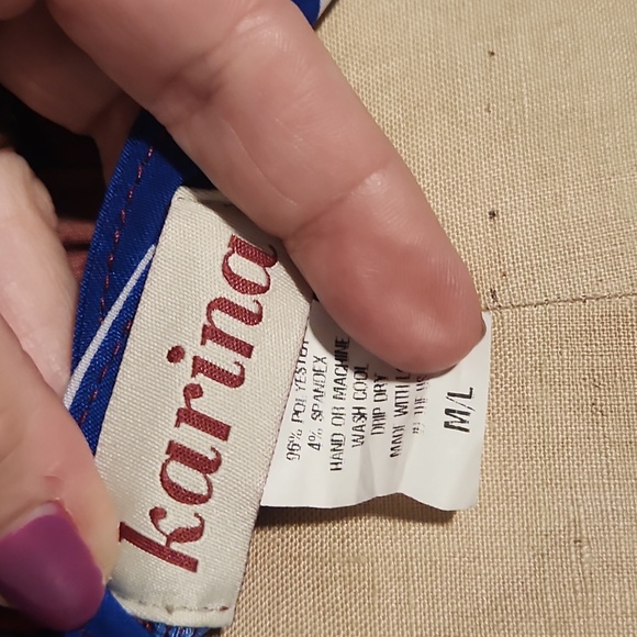 Karina Dresses Red Wine, Blue & White Floral Pattern Faux Wrap Dress -M/L(10-12) - Picture 6 of 7